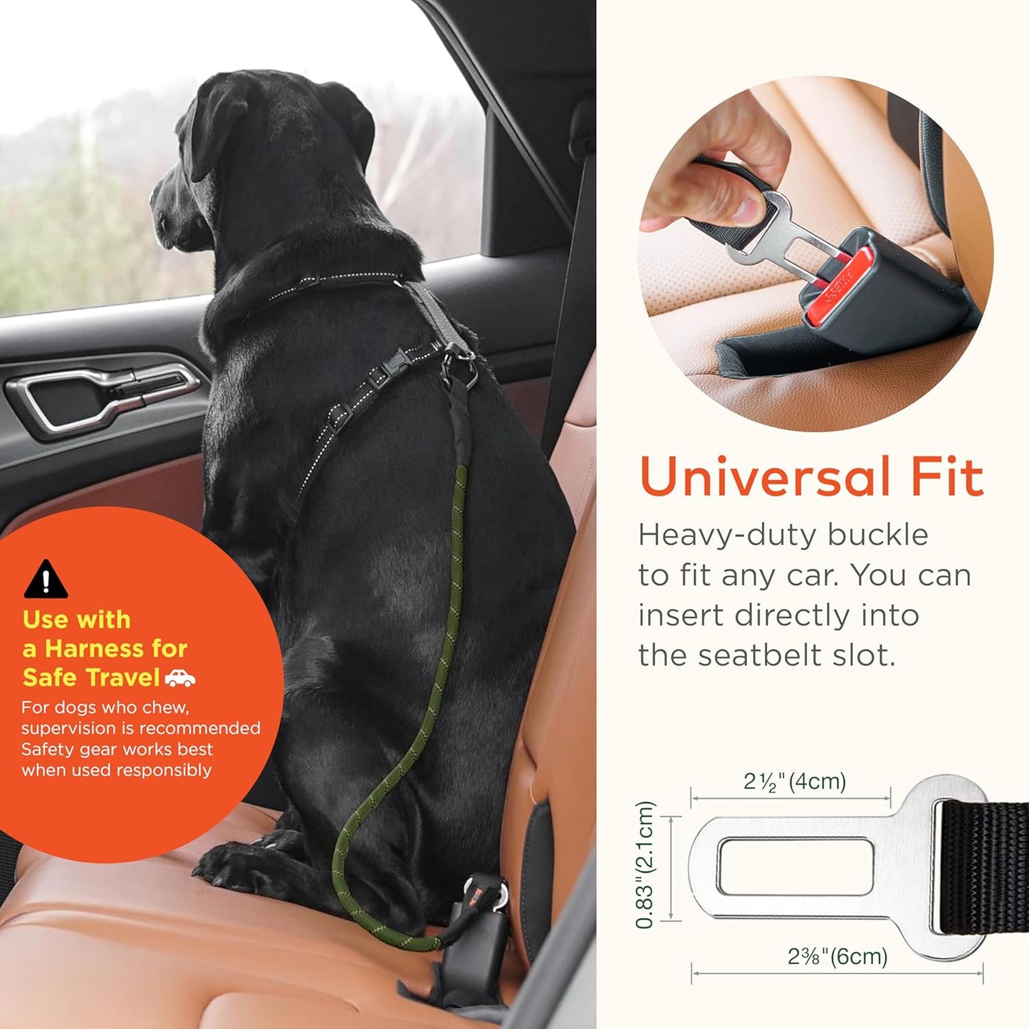 Dog Seat Belt for Car | Universal Dog Car Seatbelt | Durable Reflective Rope with Clip Hook Latch, Buckle and Carabiner- Safe and Secure Pet Safety Restraint (Army Green)