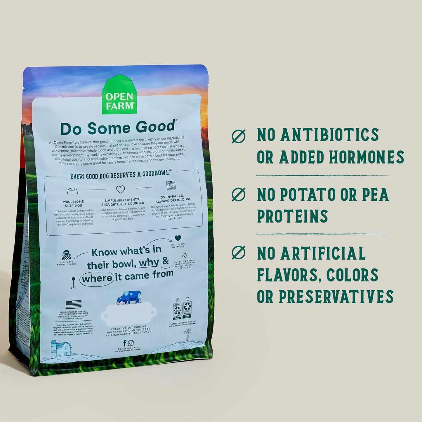 Open Farm Goodbowl, Oven-Baked Small Batch Dry Dog Food - Grass-Fed Beef & Brown Rice Recipe, Includes Non-GMO Produce & Grains, 22lb Bag (352oz Bag)