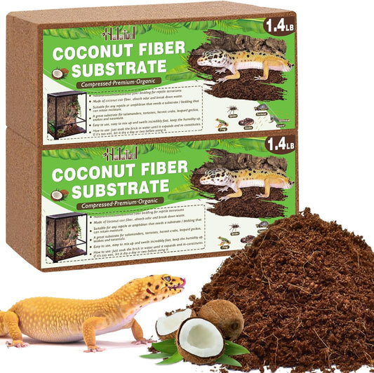 Halatool 2Pack Leopard Gecko Substrate Natural Coconut Fiber Substrate for Reptiles Premium Coco Husk Terrarium Bedding for Tortoise Habitat Snake Lizard Hermit Crab Tarantula Enclosure Worm Bin Frog