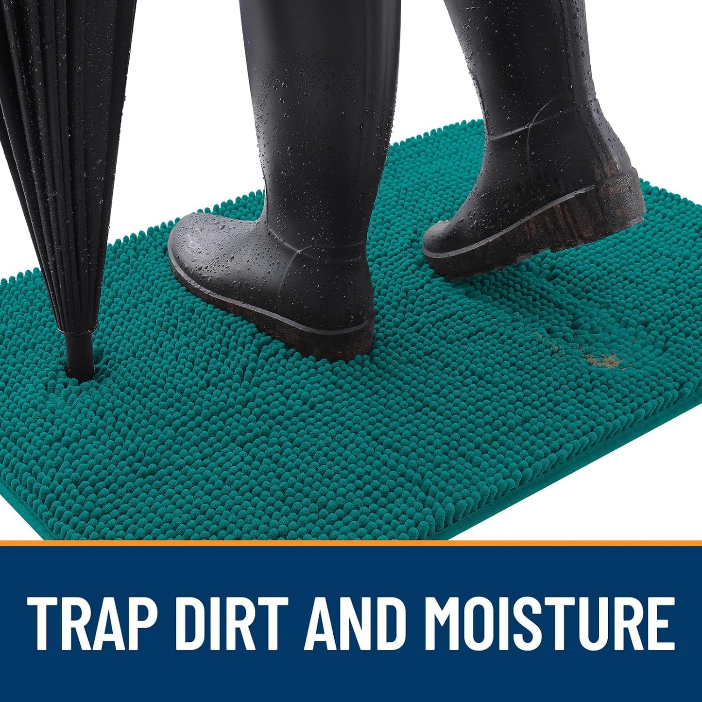 OLANLY Dog Door Mat for Muddy Paws 44x24, Absorbs Moisture and Dirt, Absorbent Non-Slip Washable Doormat, Quick Dry Chenille Mud Mat for Dogs, Entry Indoor Entryway Carpet for Inside Floor, Lake Blue