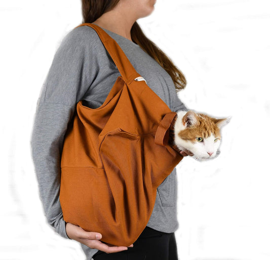Cozy Comfort Carrier - Small Caramel Pet Carrier for Cat and Cat Restraint for Medication Administration, Nail Clipping, Travel, Vet Visits, and Dental Care