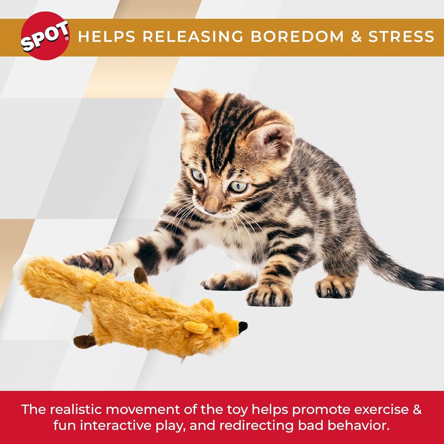 SPOT Flippin’ Skinneeez Fox - Interactive Cat Toy with Catnip - Touch Activated Flopping, Wiggling, Moving Toy for Cats and Kittens, USB Rechargeable, Washable, Large Size for Cats to Hug and Kick