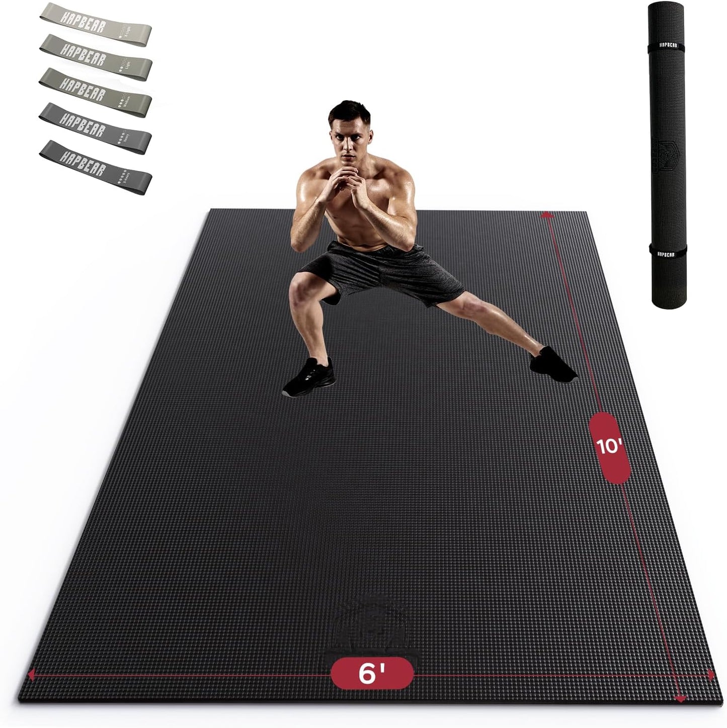 HAPBEAR Extra Large Exercise Mat-7'x5'/6'x8'/6'x9'/6'x10'/6'x12'x8mm(1/3 inch),Non-Slip, Ultra Durable, Thick Workout Mats for Home Gym Flooring Cardio, Yoga Mats for Fitness, High-Density Exercise Mat, Shoes-Friendly