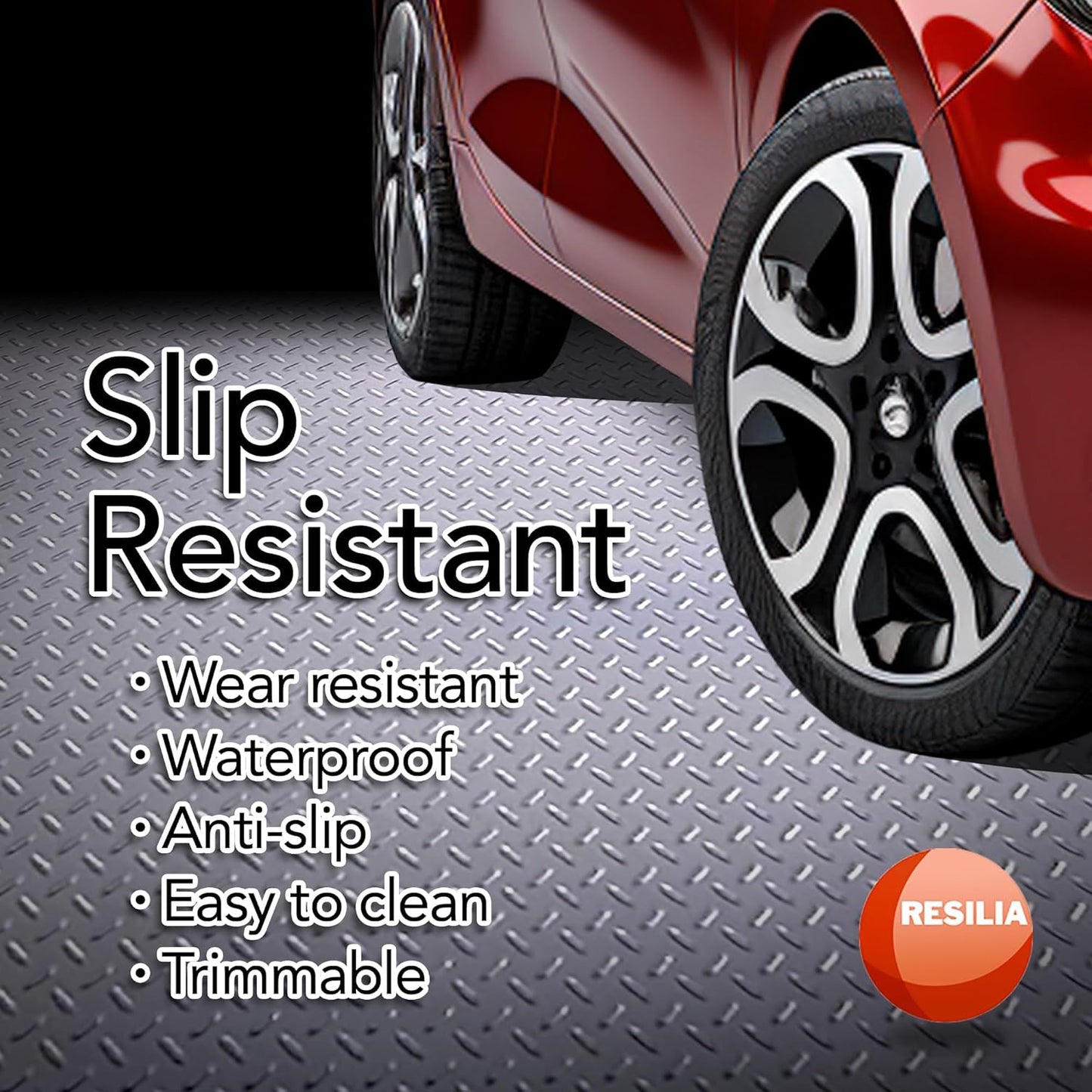 RESILIA Heavy Duty Garage Floor Runner & Protector Mat - Slip Resistant Diamond Plate PVC Mats - Water, Spill, & Stain Resistant, Silver (4 feet x 8 feet)