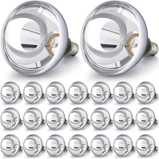 VIHOSE 24 Pack 250 Watt Heat Lamp 120v R40 Heat Lamp Bulbs Glass Incandescent Light Bulbs Incandescent Heating Lightbulbs for Reptiles Chicks Food Puppies Bathroom, Use E26 Base (Silver)