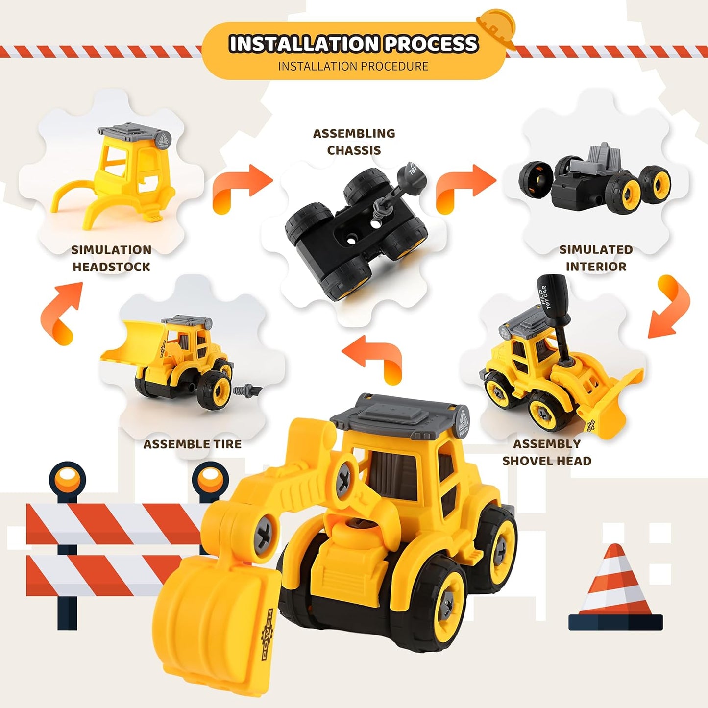 Asoxt 43-Piece Construction Sensory Playset – 2 lbs Play Sand, 4 DIY Trucks, Crane & Road Signs – Creative Sandbox Toy for Kids Ages 3+