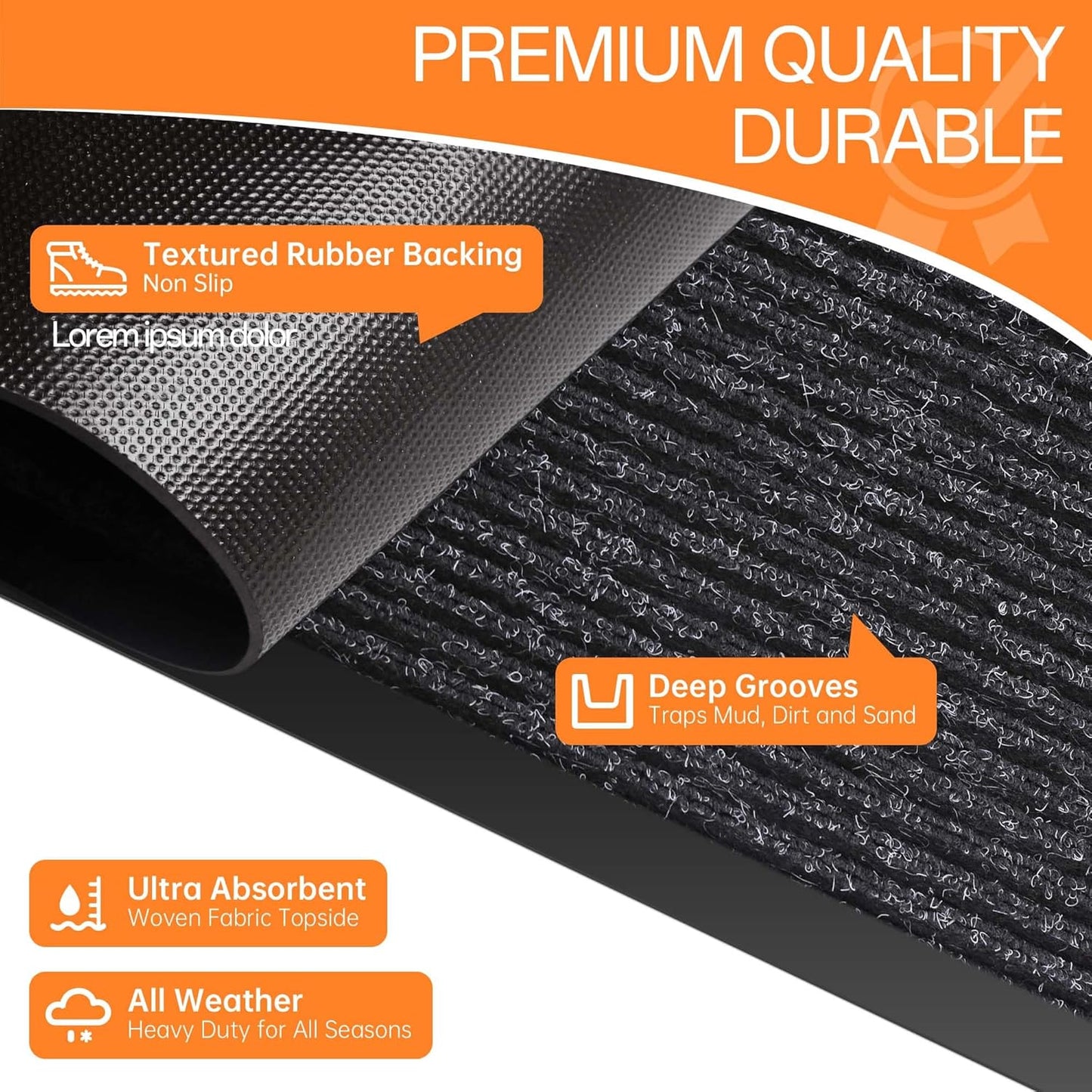 Indoor Outdoor Door Mat, 4' x 2' Doormat for Entryway, Rubber Backing Non Slip Front Door Mat Outside Entrance, Super Absorbent Commercial Floor Mat for Home Office, Black