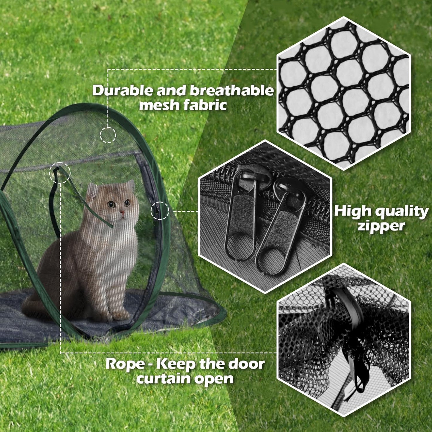 Cat Tent Outdoor, Pet Enclosure Tent Suitable for Cats and Small Animals, Indoor Playpen Portable Exercise Tent with Carry Bag(Dark Green)