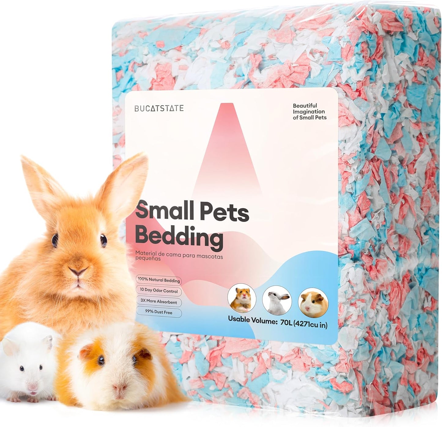 BUCATSTATE Hamster Bedding 70L, 99% Dust-Free Guinea Pig Bedding Odor Control Paper Bedding, Cozy Small Animal Bedding for Rabbit Rat Syrian Dwarf Hamsters Gerbils (Confetti)