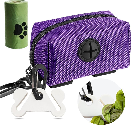 Dog Poop Bag Holder for Leash Attachment Dog Poop Bag Dispenser Dog Waste Bag Dispensers Dog Poop Bag Holders Fit Dog Leash Accessory With Hand Free Holder Carriers,Purple
