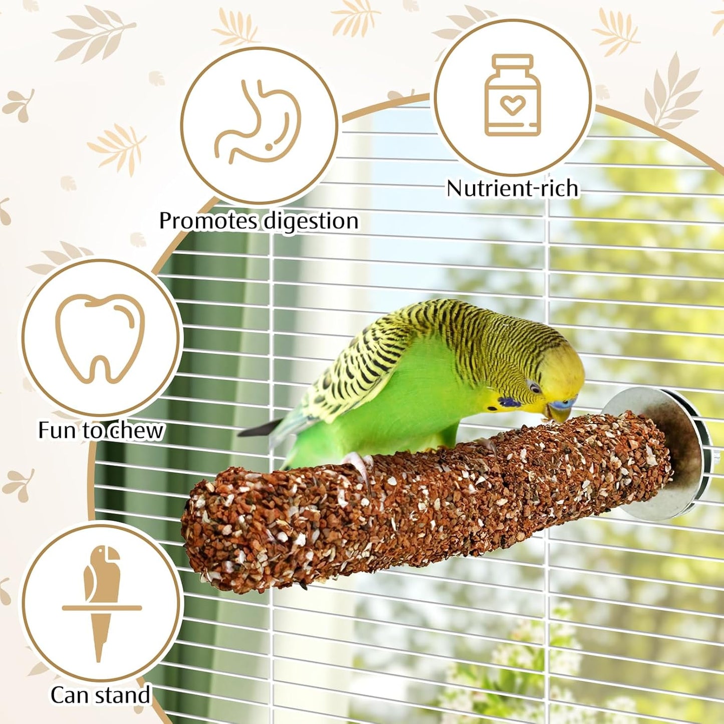 PINVNBY 4 PCS Natural Bird Perches Bird Grinding Stick Calcium Mineral Parrot Perch Stand Foot Claws Trimmer Chew Toy Bird Cage Accessories for Small Medium Budgie Cockatiel Conure Lovebird