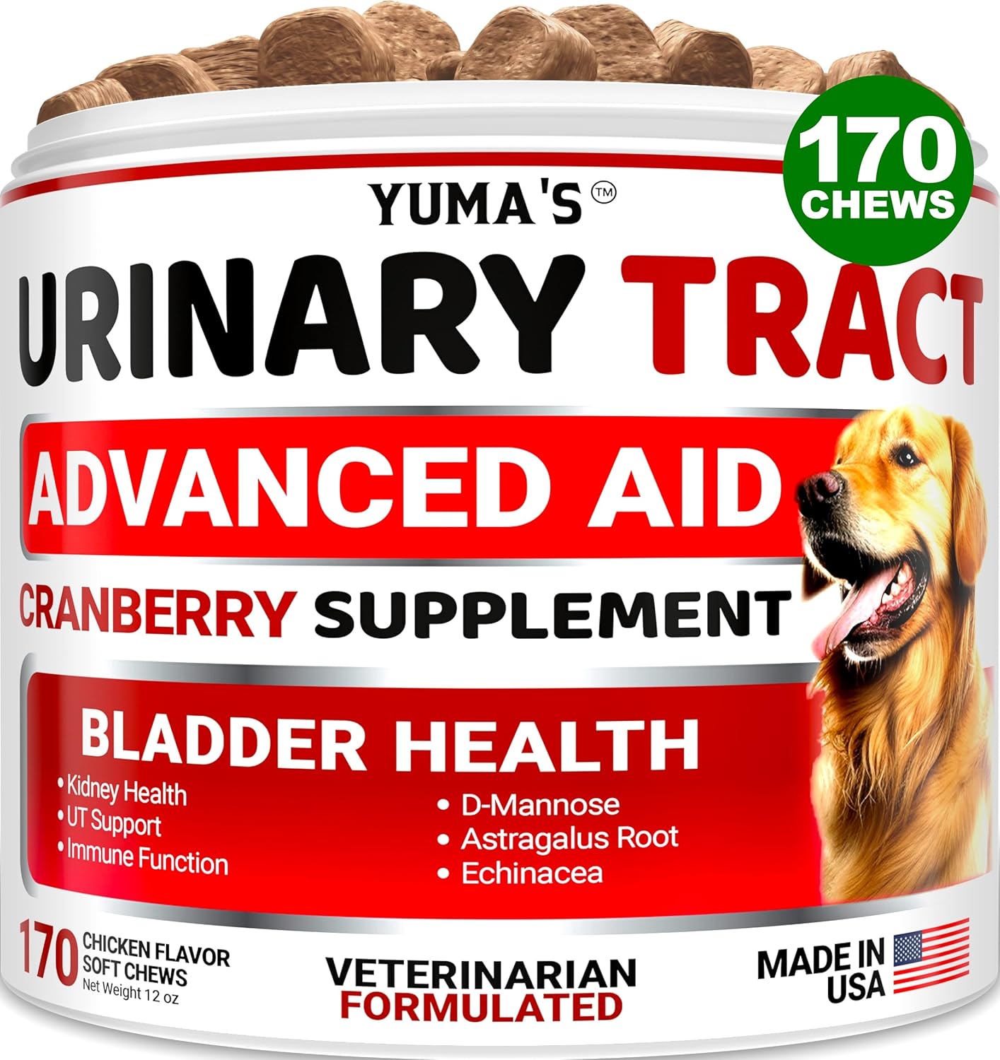 Dog UTI Treatment - 170 Treats - Cranberry Supplement for Dogs - Bladder Control - Urinary Tract Infection Treatment - UTI Medicine Multivitamin - Vitamins and Supplements - Made in USA