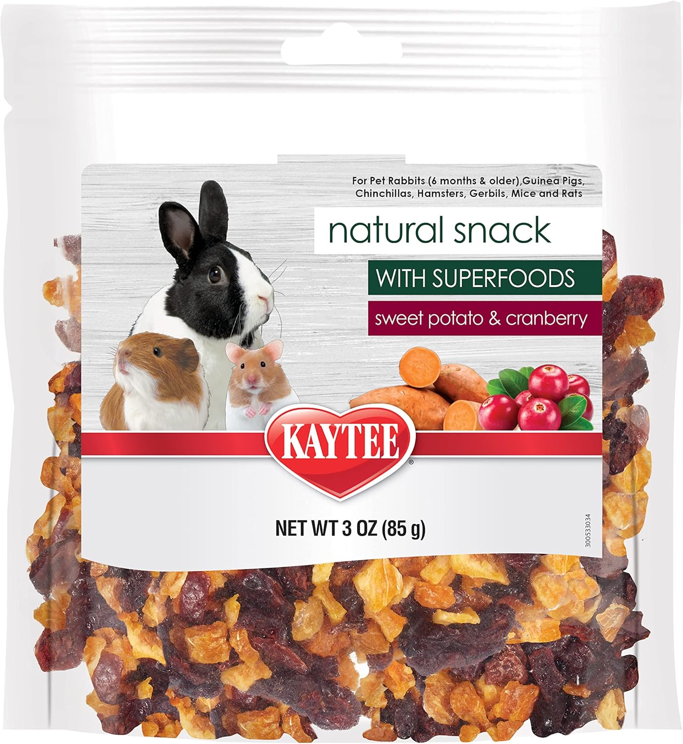 Kaytee Natural Snack with Superfoods For Pet Guinea Pigs, Rabbits, Hamsters, and Other Small Animals, Sweet Potato & Cranberry, 3 Ounces