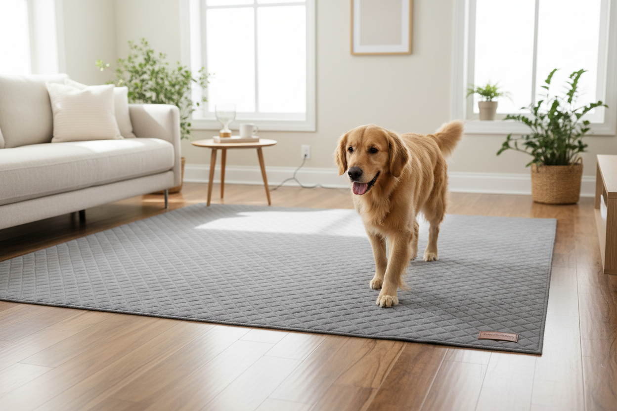 실내에서 안전하게 걷는 반려견