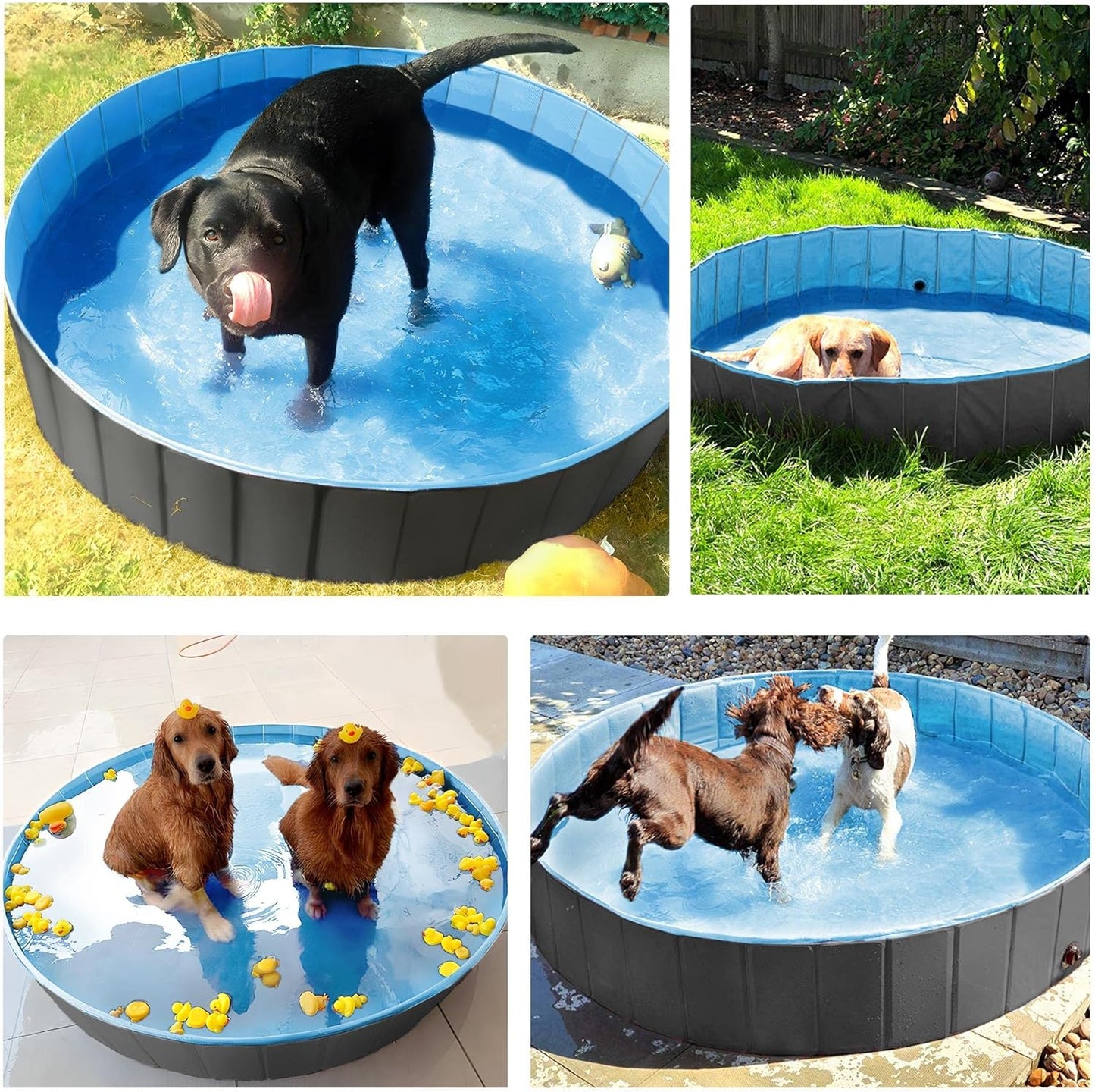 Yaheetech Dog Pet Bath Pool Foldable Hard Plastic Doggie Duck Swimming Pool Collapsible PVC Outdoor Bathing Tub Dog Pools for Large Small Dogs-47 x 11.8 inch,L,Black