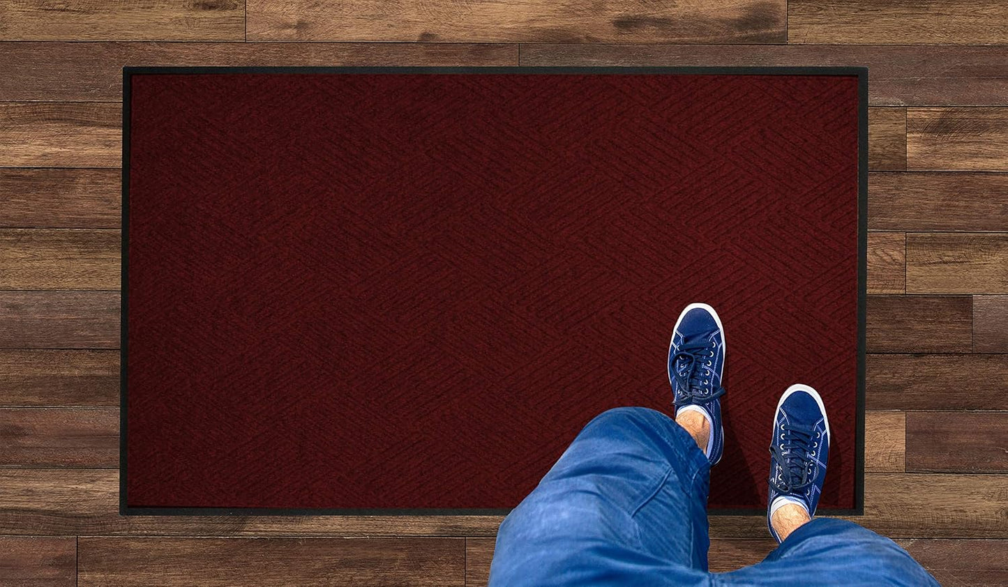 M+A Matting WaterHog Diamond | Commercial-Grade Entrance Mat with Rubber Border – Indoor/Outdoor, Quick Drying, Stain Resistant Door Mat (Red/Black, 3' x 4')