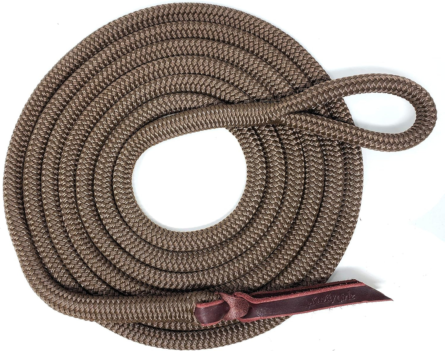 Double Braid Polyester Yacht Horse Lead Rope with Loop 12ft. or 14ft. Lengths (Brown, 14 ft. No Snap)