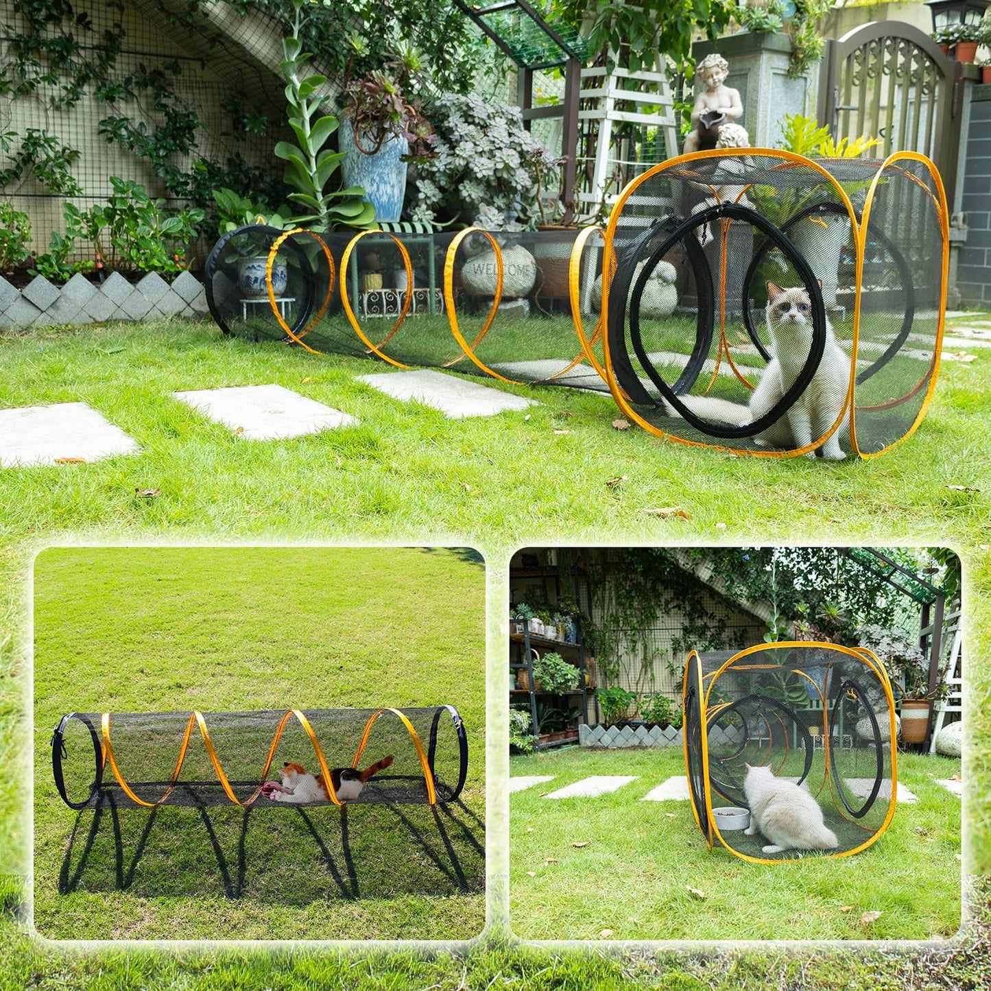 Collapsible Cat Play Tunnel + Cube with Three Ways for Indoor and Outdoor, Cat Enclosure, Tunnel and Tent Connection