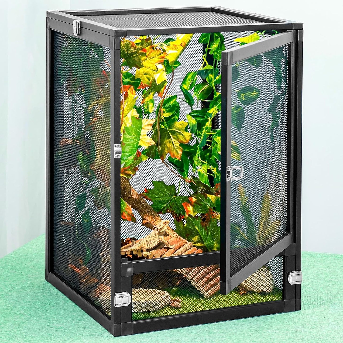 13 Gal Detachable and Foldable Reptile Butterfly Cage Terrarium, 360° Observation, Airflow, Interaction in Gecko Tank for Crested Geckos, Leopard Geckos, Chameleons, Bearded Dragons