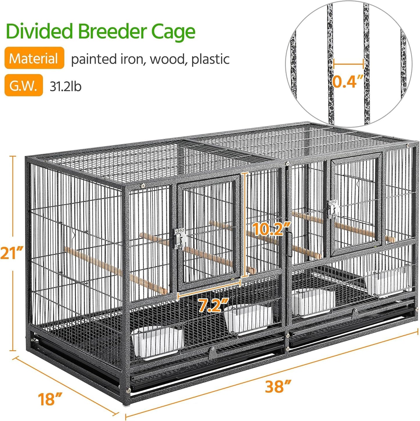Yaheetech Stackable Bird Cage Divided Breeder Breeding Parakeet Bird Cage for Canaries Cockatiels Lovebirds Finches Budgies Small Parrots, Black