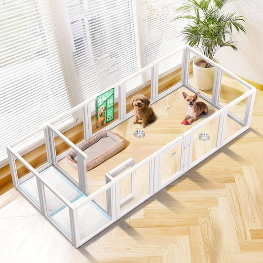 FXW AuraSpace Acrylic Indoor Unleashed Dog Playpen for Puppies and Small Dogs, 24 Inch, 16 Panels, White