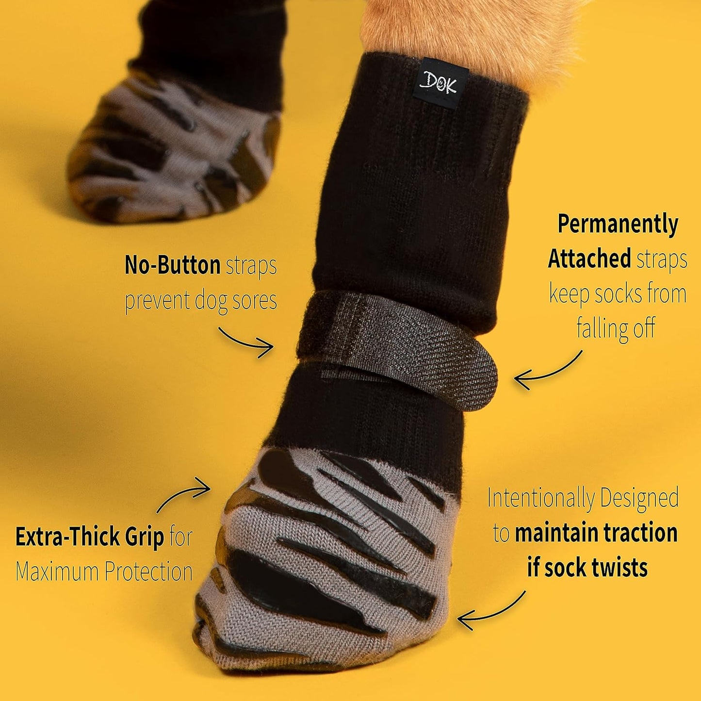 DOK TigerToes Premium Non-Slip Dog Socks for Hardwood Floors - Extra-Thick Grip That Works Even When Twisted - Prevents Licking, Slipping, and Great for Dog Paw Protection (X-Small)