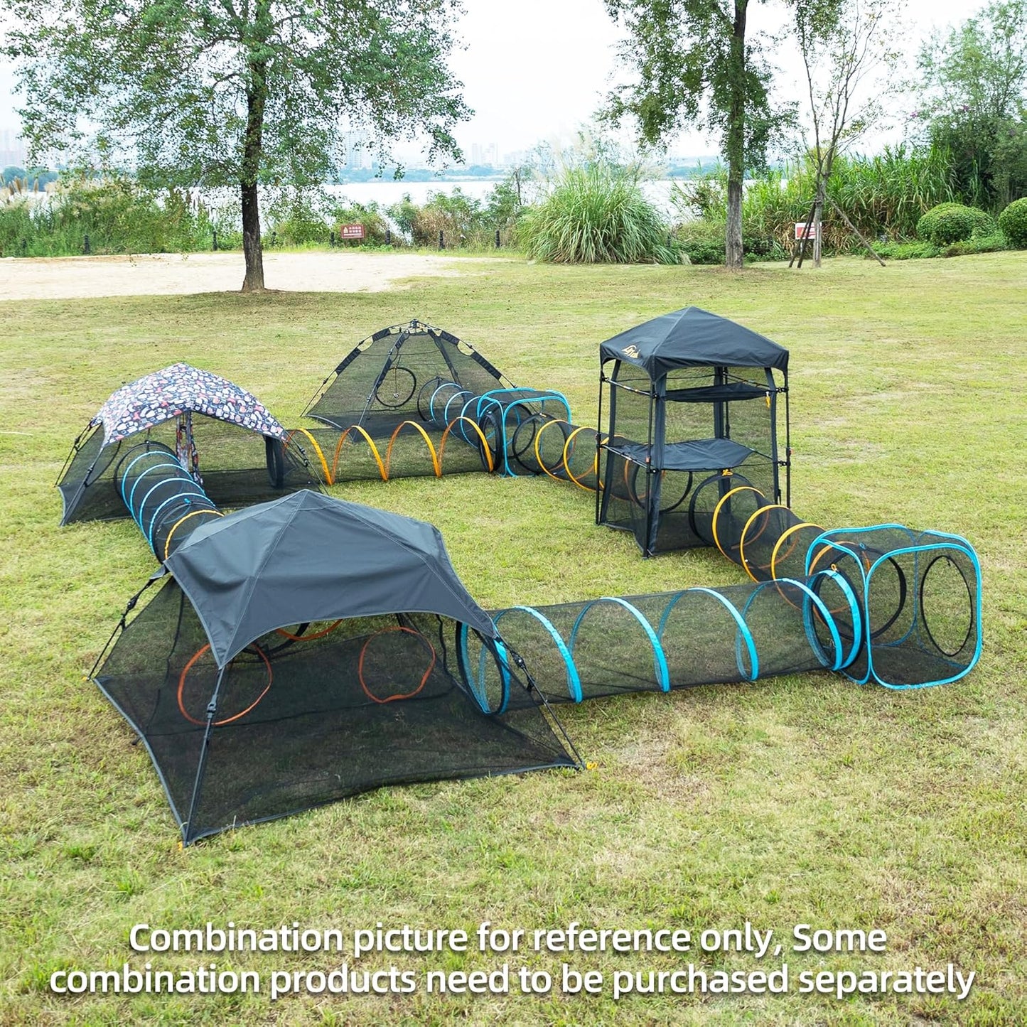 Cat Play Tunnel + Cube(with Three Ways) for Indoor and Outdoor, Kitty Play House, Cat Enclosures, Collapsible Kitty Tent, Kitten Toys Easy to Connect with Kitty Tent（2 Tunnels + Cube ）