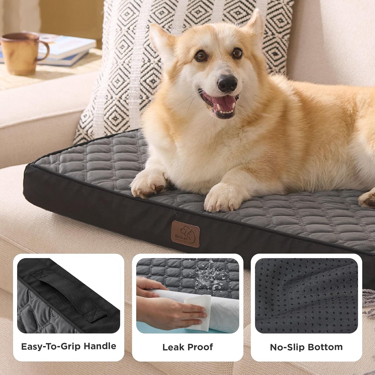 Bedsure Orthopedic Dog Bed for Medium Dogs - Flat Memory Foam Pet Mattress with Removable Washable Cover and Egg Crate Foam, Suitable for Pet Up to 35 lbs, 30x20x3 Inches, Black