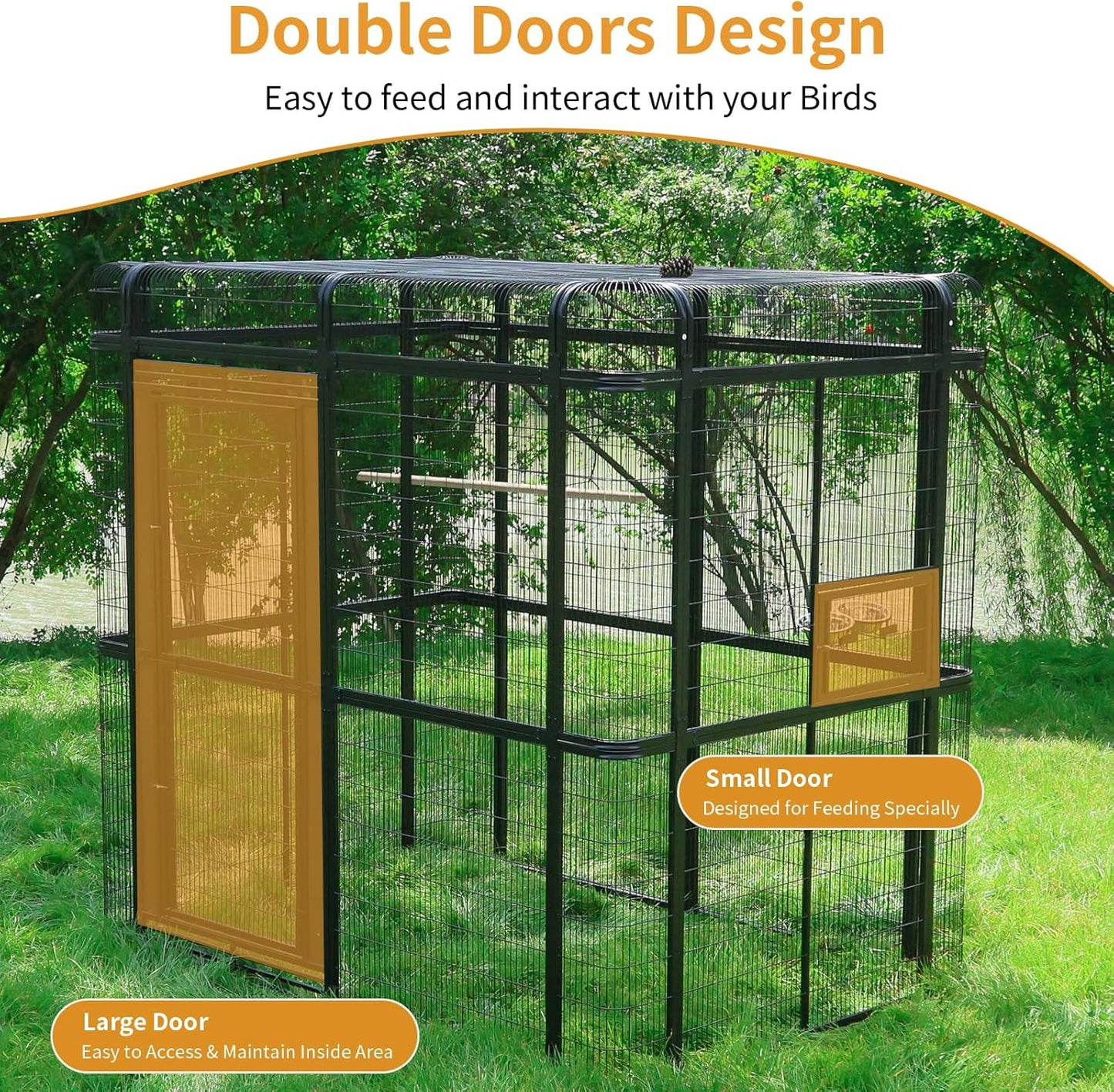 Large Bird Cage for Parakeets Outdoor Bird Aviary Parrot Cage with Perch, Walk-in Heavy Duty Birdcage for Macaws Canaries Parrots Budgie Lovebirds, Black