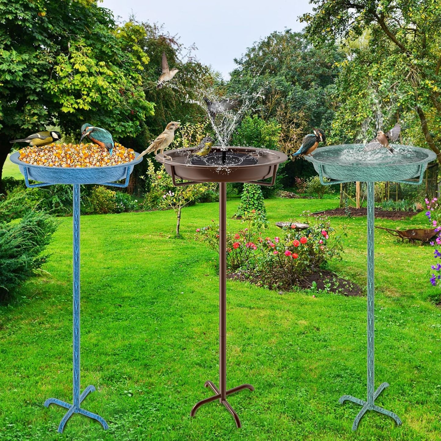 Metal Bird Bath for Outside, 36.2" Height Birdbath Bowl Standing Bird Feeders for Outdoors with 4 Prongs Base Stake, Freestanding Birdfeeders for Garden Yard Lawn Decor (Brown)