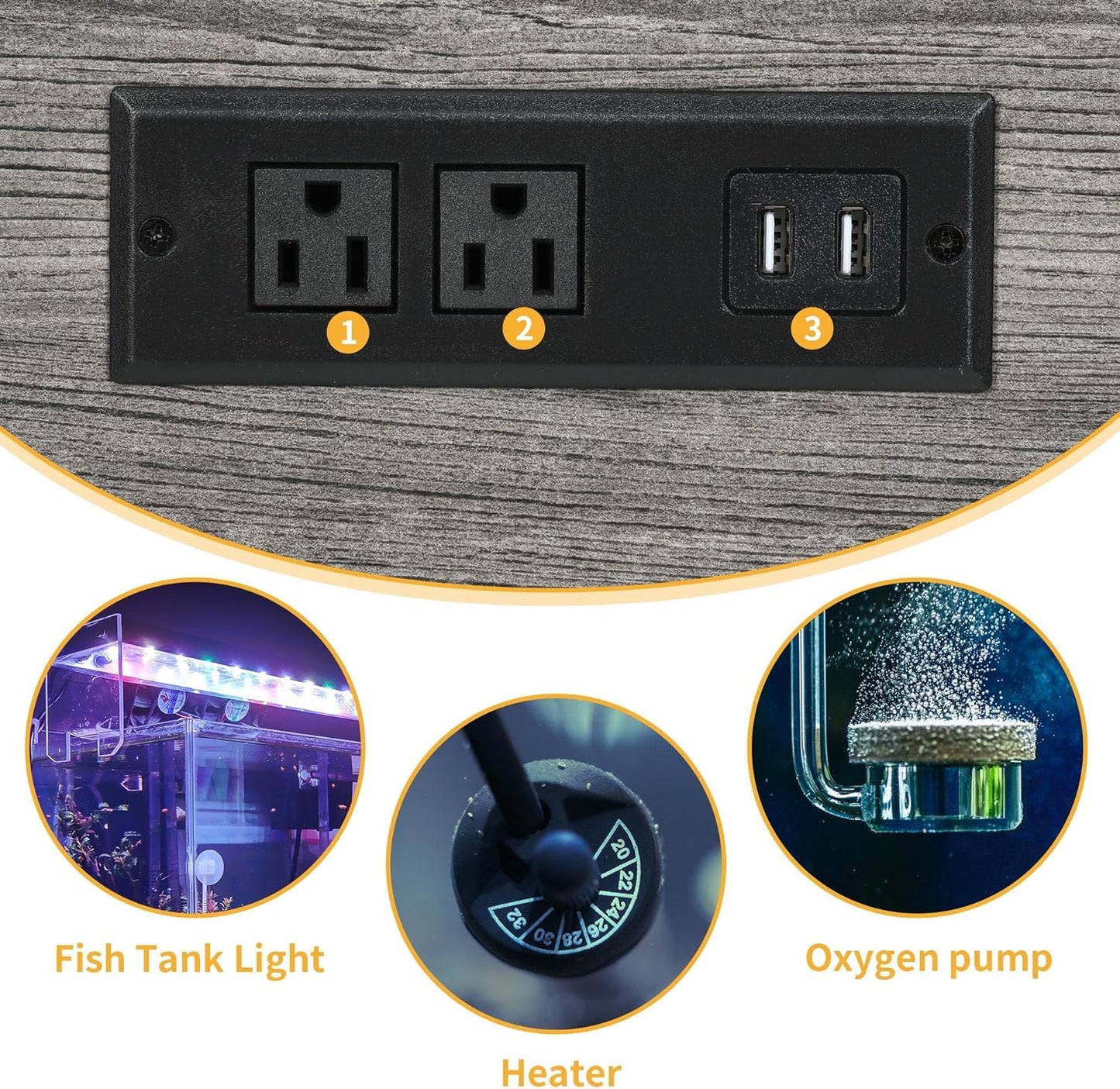 DWVO 40-50 Gallon Aquarium Stand with Power Outlets & LED Light, Cabinet for Fish Tank Accessories Storage - Metal Fish Tank Stand Suitable for Turtle, Reptile Terrarium, 660LBS Capacity, Grey