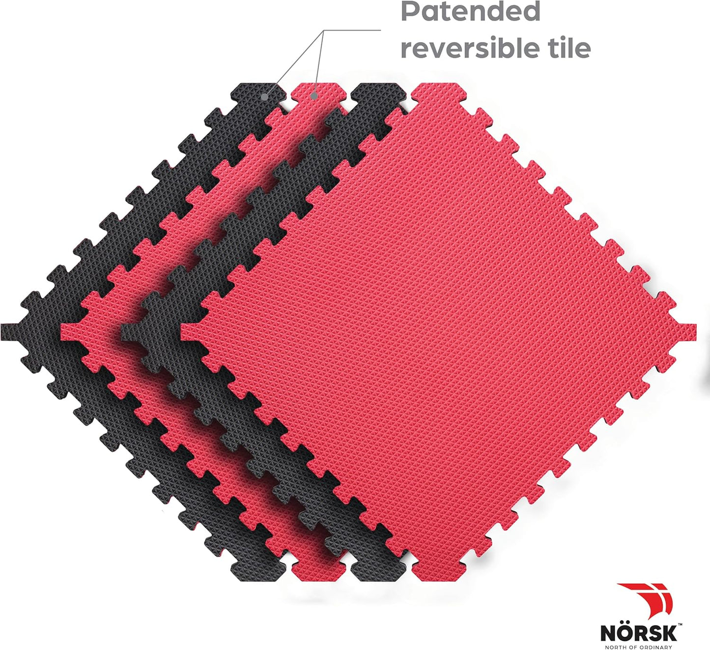 Norsk Reversible Gym Exercise Mats 3/4" Thick EVA Interlocking Foam Tiles, Perfect Gym Flooring for Home Gym, 40 Tiles & 80 Trim Pieces, 160 Sq. Ft. Reversible, Red/Black