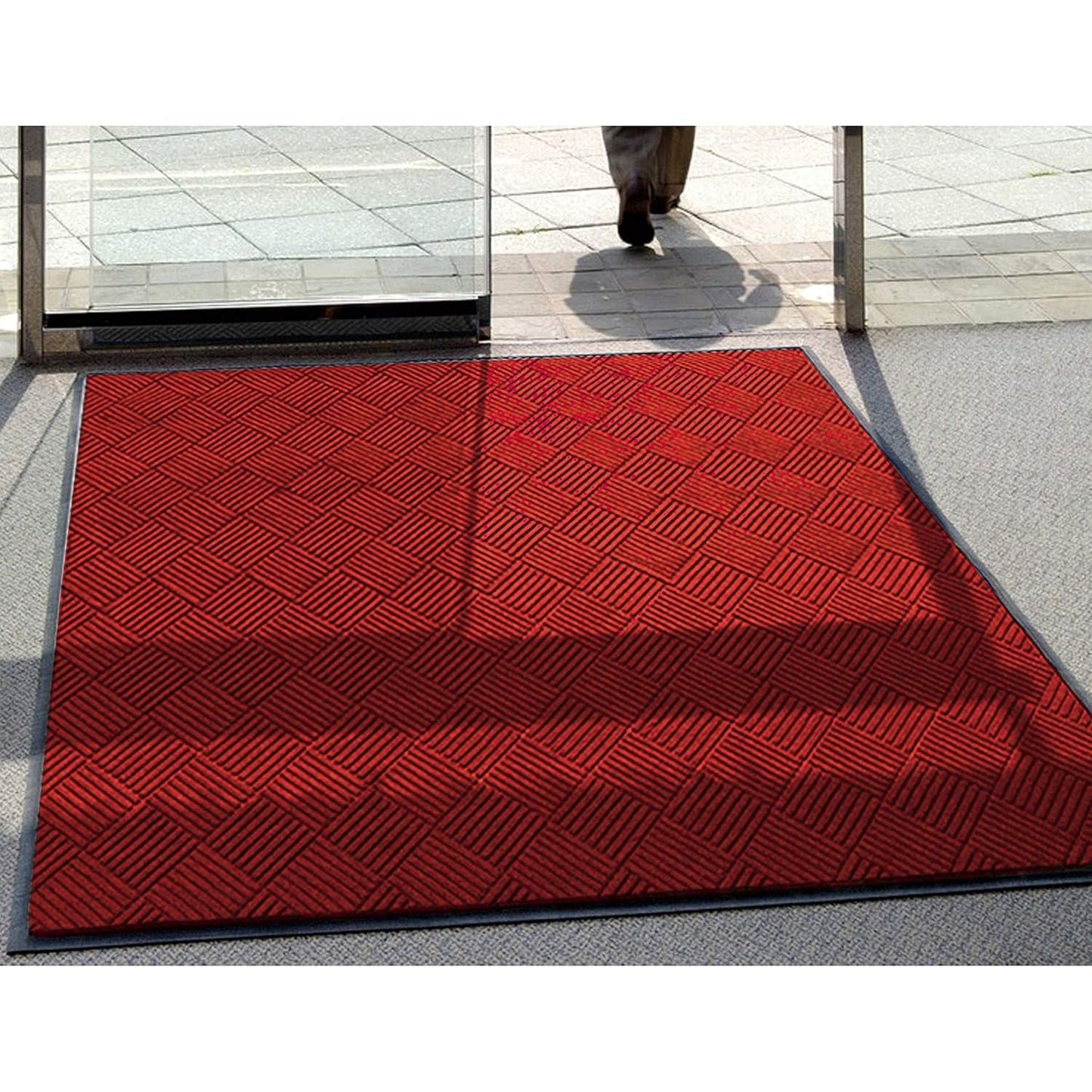 M+A Matting WaterHog Diamond | Commercial-Grade Entrance Mat with Rubber Border – Indoor/Outdoor, Quick Drying, Stain Resistant Door Mat (Solid Red, 3' x 8')