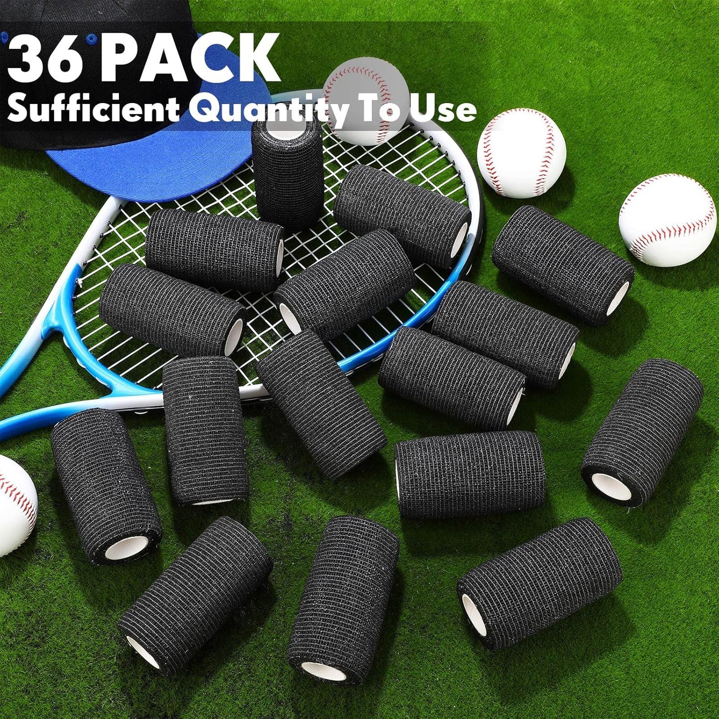 Treela 36 Pcs Self Adherent Bandage 4" X 5 Yard Wrap Breathable Cohesive Bandage Elastic Adhesive Tape for Stretch Athletic Sports Wrist Ankle(Black)