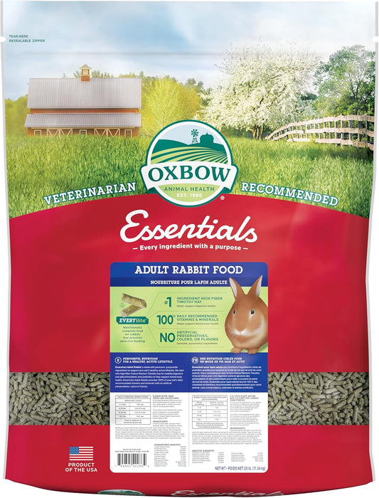 Oxbow Essentials Rabbit Food, Adult, Made with Oxbow Timothy Hay for Rabbit, Pet Pellets with Vitamins & Minerals, Small Animal Pet Products, Bunny Food, Made in USA, High Fiber, 25 lb. bulk bag