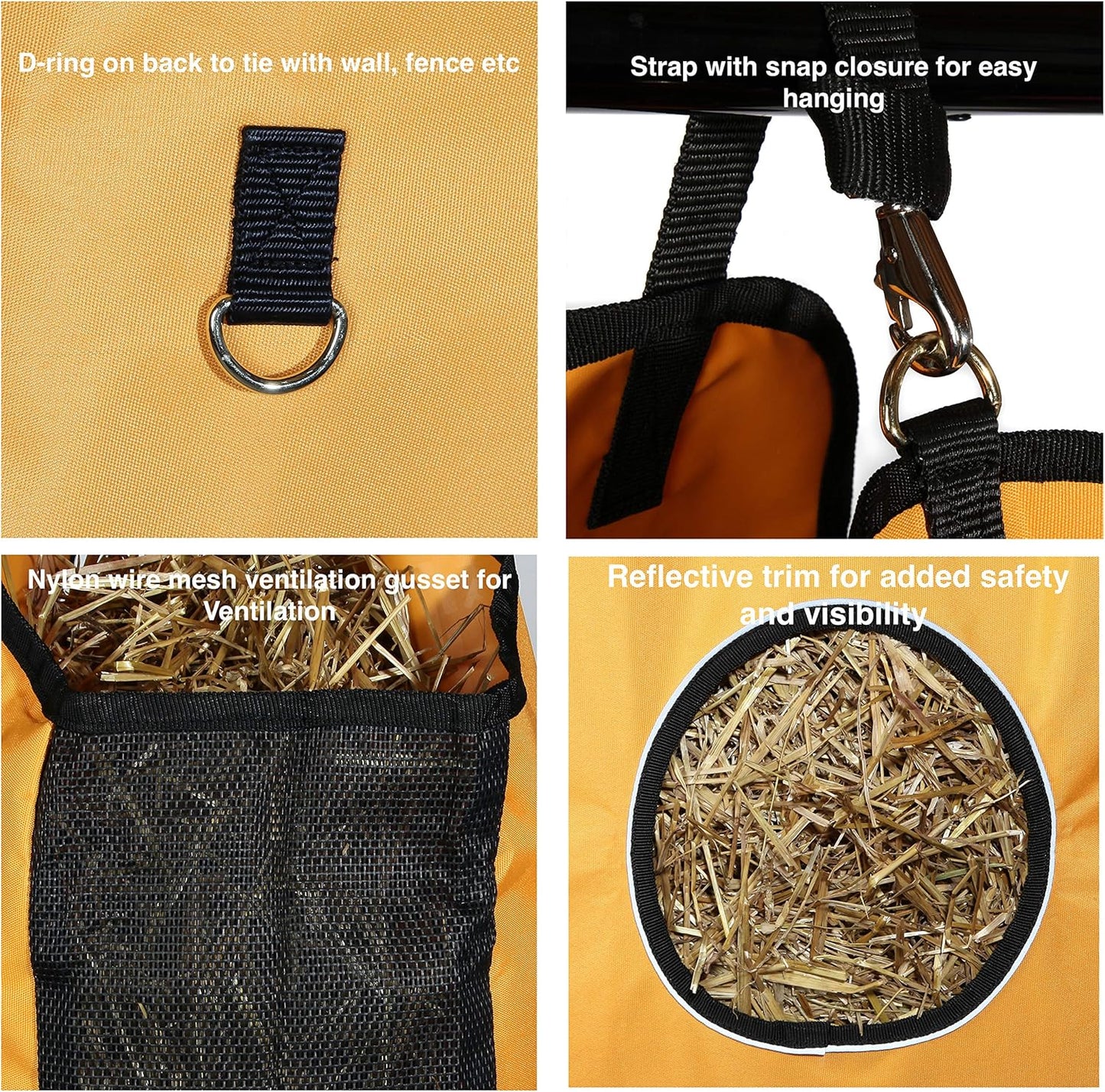 Majestic Ally 1200 D Hay Feeder Tote Bag for Horses, Sheep with Reflective Trim- Reduces Waste - Comes with 36” Hay Net. (Turquoise)